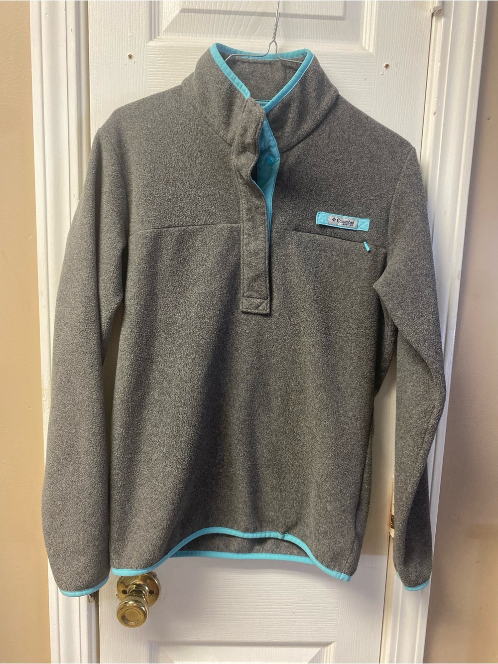 Columbia Gray Fleece Half-Zip with Aqua Trim